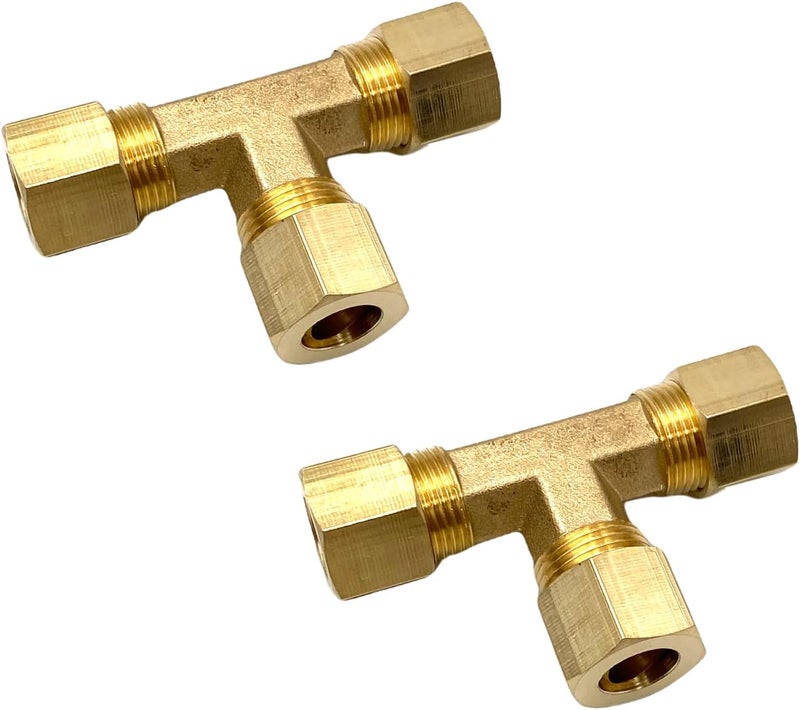Bumugufu 2 Pcs 3/8" Compression Tee, 3/8" OD x 3/8" OD x 3/8" OD Copper Tubing Fittings 90 Degree Brass T Tube Fitting for Gas Line, Oil Pressure Gauges and Air Compressor - Image 5